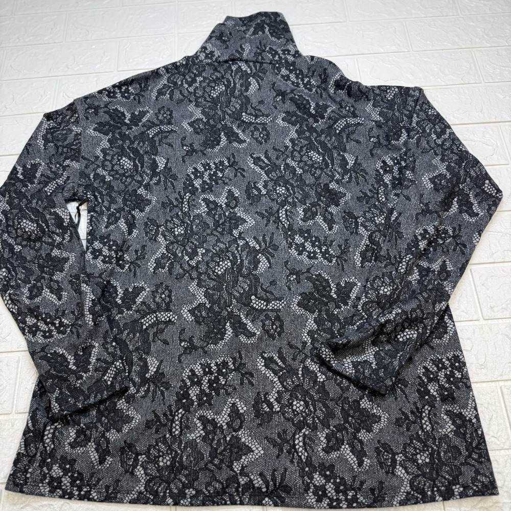 Simply Vera Vera Wang Womens Large Turtleneck Long Sleeve Black Grey Floral Top
